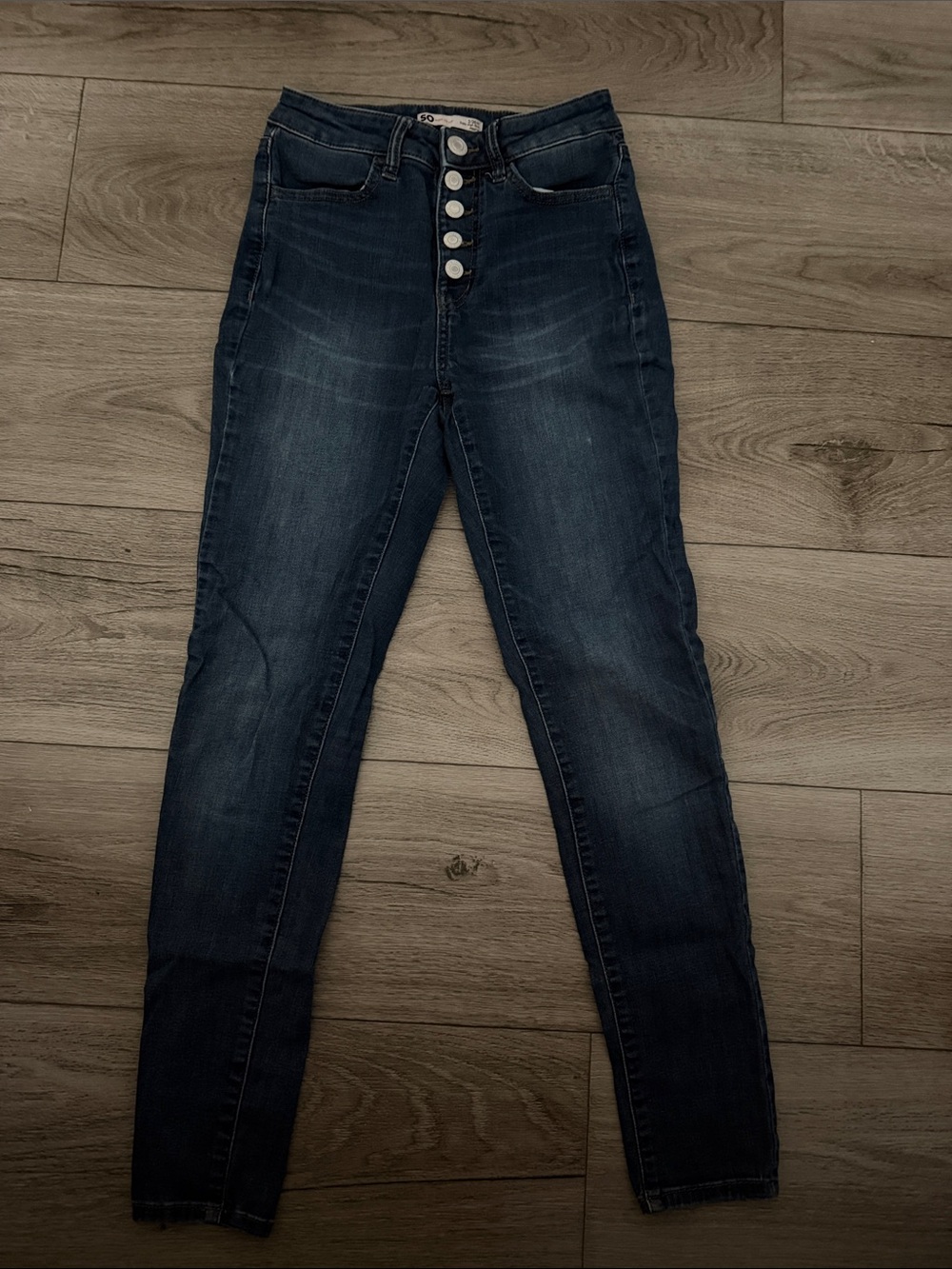 SO High-Rise Dark Blue Button-Fly Slim Jeans